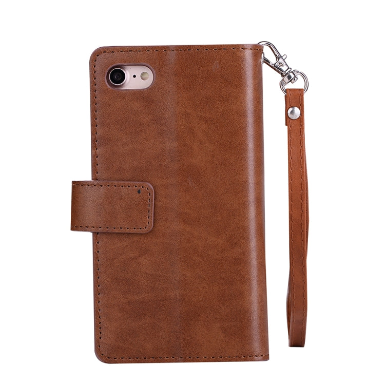 For iPhone SE 2022 / SE 2020 / 8 / 7 Multifunctional Zipper Horizontal Flip Leather Case with Holder & Wallet & 9 Card Slots & Lanyard