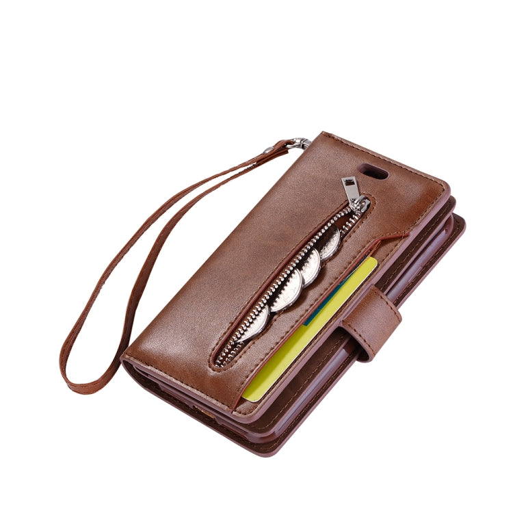 For iPhone SE 2022 / SE 2020 / 8 / 7 Multifunctional Zipper Horizontal Flip Leather Case with Holder & Wallet & 9 Card Slots & Lanyard