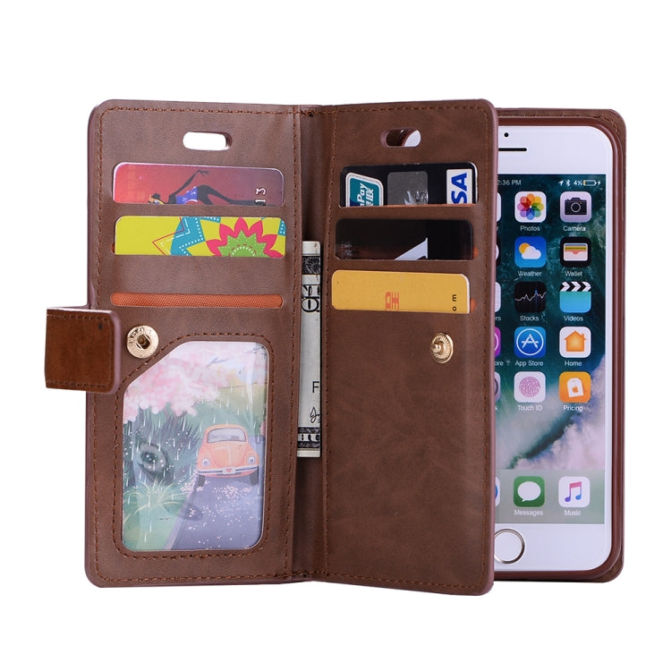 For iPhone SE 2022 / SE 2020 / 8 / 7 Multifunctional Zipper Horizontal Flip Leather Case with Holder & Wallet & 9 Card Slots & Lanyard