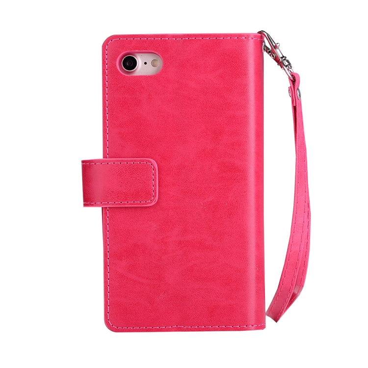 For iPhone SE 2022 / SE 2020 / 8 / 7 Multifunctional Zipper Horizontal Flip Leather Case with Holder & Wallet & 9 Card Slots & Lanyard