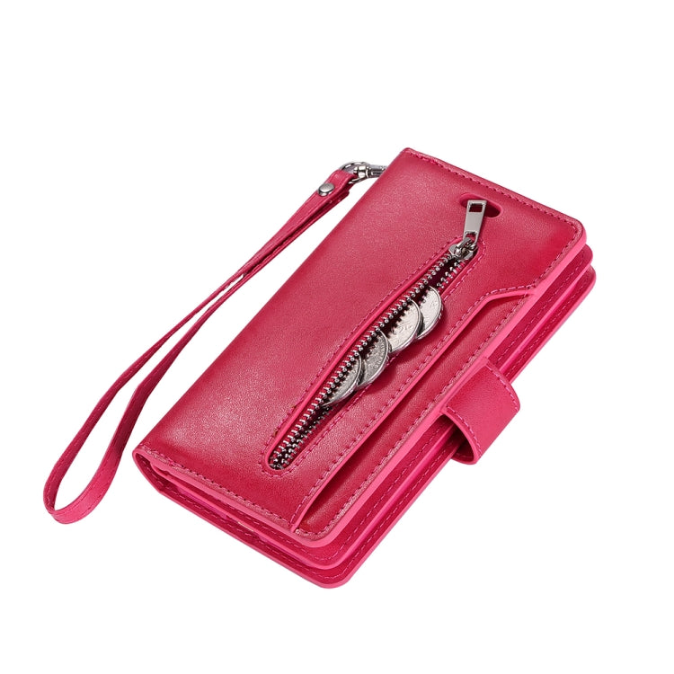 For iPhone SE 2022 / SE 2020 / 8 / 7 Multifunctional Zipper Horizontal Flip Leather Case with Holder & Wallet & 9 Card Slots & Lanyard
