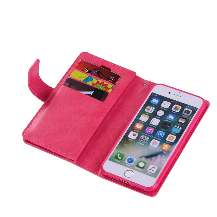 For iPhone SE 2022 / SE 2020 / 8 / 7 Multifunctional Zipper Horizontal Flip Leather Case with Holder & Wallet & 9 Card Slots & Lanyard