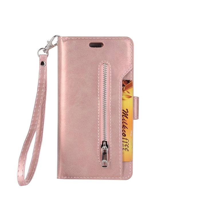 For iPhone SE 2022 / SE 2020 / 8 / 7 Multifunctional Zipper Horizontal Flip Leather Case with Holder & Wallet & 9 Card Slots & Lanyard