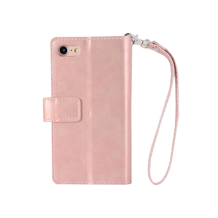 For iPhone SE 2022 / SE 2020 / 8 / 7 Multifunctional Zipper Horizontal Flip Leather Case with Holder & Wallet & 9 Card Slots & Lanyard