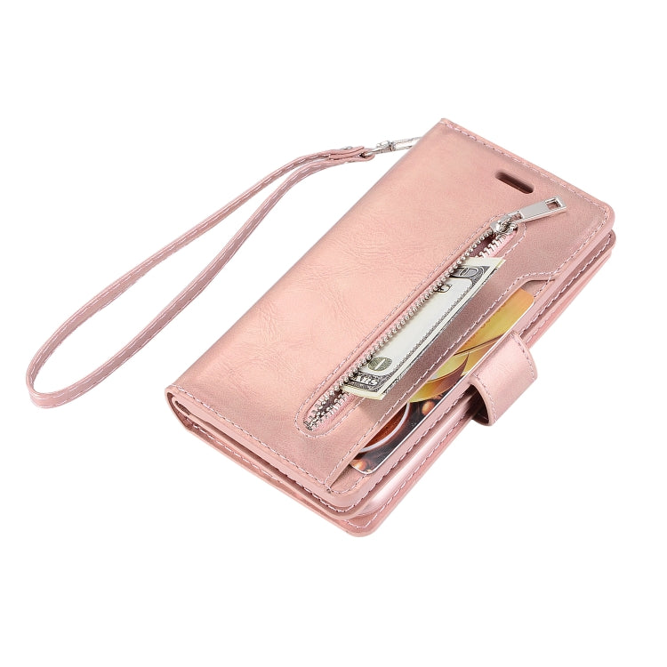 For iPhone SE 2022 / SE 2020 / 8 / 7 Multifunctional Zipper Horizontal Flip Leather Case with Holder & Wallet & 9 Card Slots & Lanyard