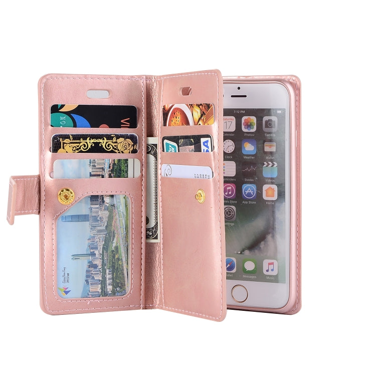 For iPhone SE 2022 / SE 2020 / 8 / 7 Multifunctional Zipper Horizontal Flip Leather Case with Holder & Wallet & 9 Card Slots & Lanyard