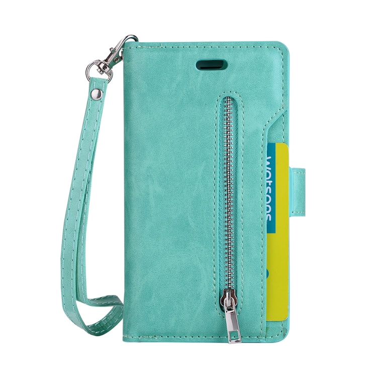 For iPhone SE 2022 / SE 2020 / 8 / 7 Multifunctional Zipper Horizontal Flip Leather Case with Holder & Wallet & 9 Card Slots & Lanyard