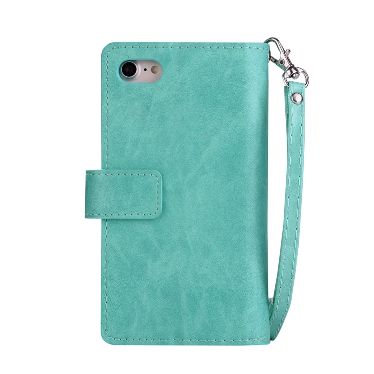 For iPhone SE 2022 / SE 2020 / 8 / 7 Multifunctional Zipper Horizontal Flip Leather Case with Holder & Wallet & 9 Card Slots & Lanyard