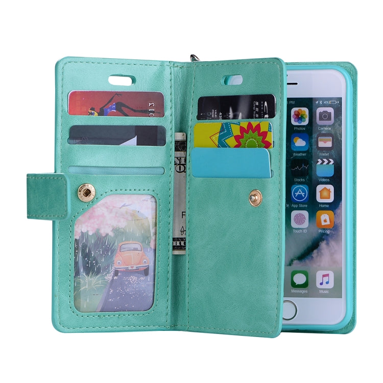 For iPhone SE 2022 / SE 2020 / 8 / 7 Multifunctional Zipper Horizontal Flip Leather Case with Holder & Wallet & 9 Card Slots & Lanyard