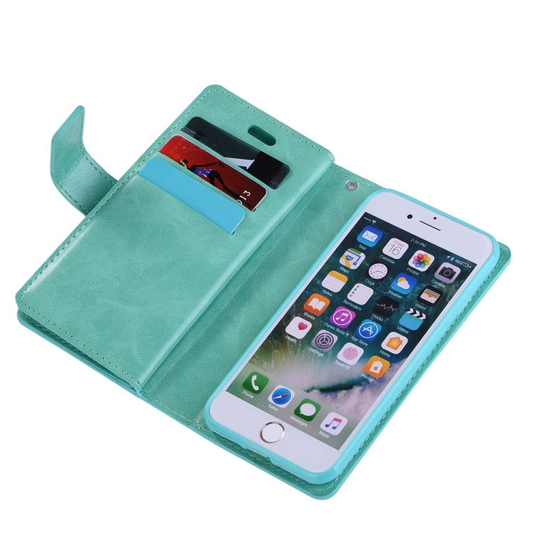 For iPhone SE 2022 / SE 2020 / 8 / 7 Multifunctional Zipper Horizontal Flip Leather Case with Holder & Wallet & 9 Card Slots & Lanyard