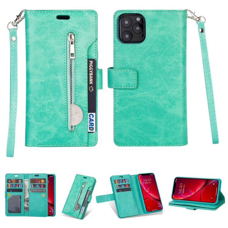 For iPhone 11 Pro Multifunctional Zipper Horizontal Flip Leather Casewith Holder & Wallet & 9 Card Slots & Lanyard