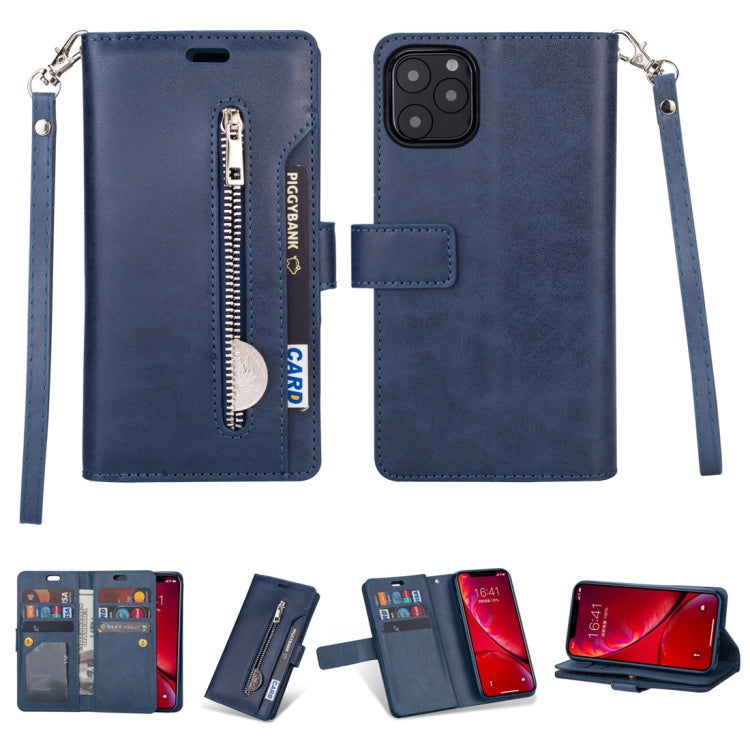 For iPhone 11 Multifunctional Zipper Horizontal Flip Leather Case with Holder & Wallet & 9 Card Slots & Lanyard