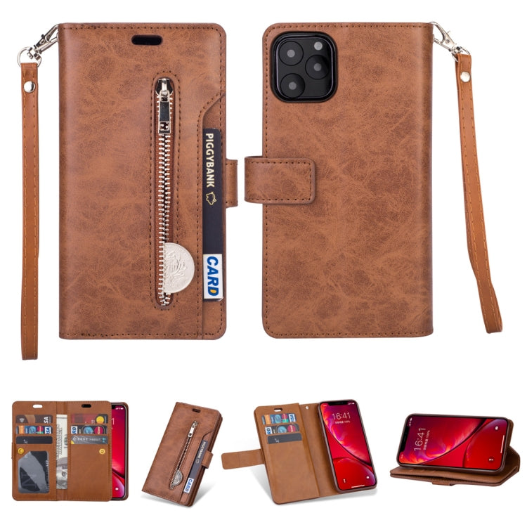 For iPhone 11 Multifunctional Zipper Horizontal Flip Leather Case with Holder & Wallet & 9 Card Slots & Lanyard