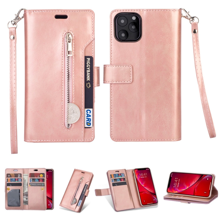 For iPhone 11 Multifunctional Zipper Horizontal Flip Leather Case with Holder & Wallet & 9 Card Slots & Lanyard