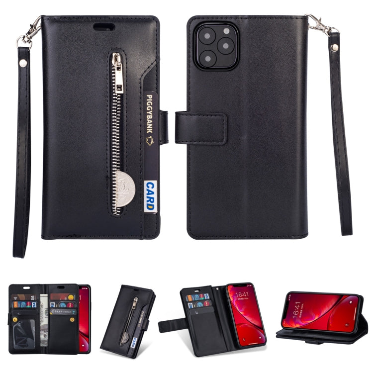 For iPhone 11 Pro Max Multifunctional Zipper Horizontal Flip Leather Case with Holder & Wallet & 9 Card Slots & Lanyard
