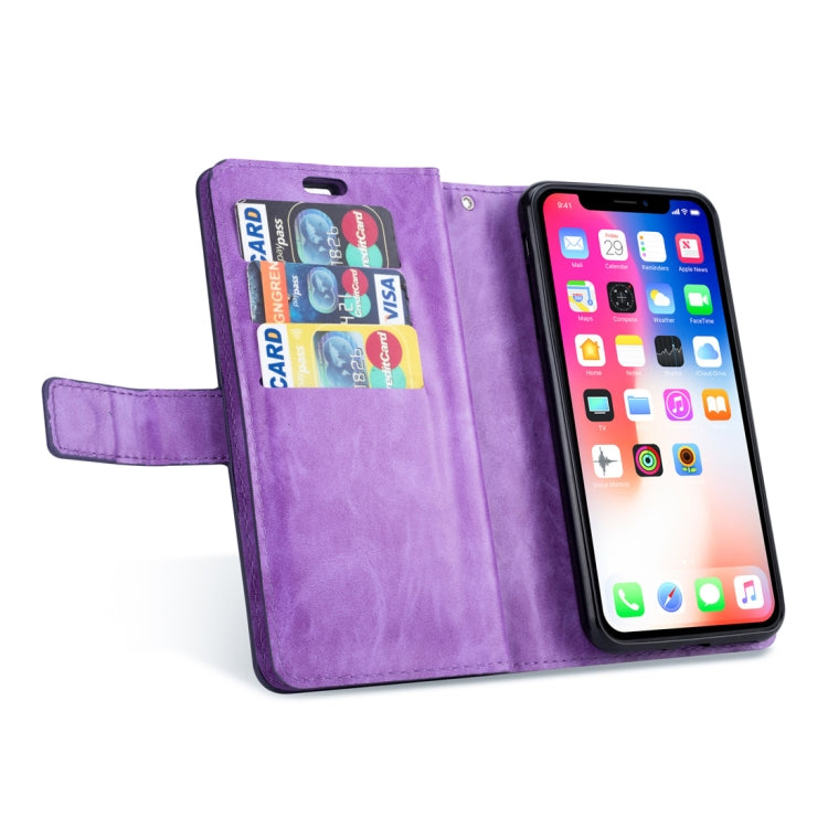 For iPhone X / XS Multifunctional Zipper Horizontal Flip Leather Case with Holder & Wallet & 9 Card Slots & Lanyard