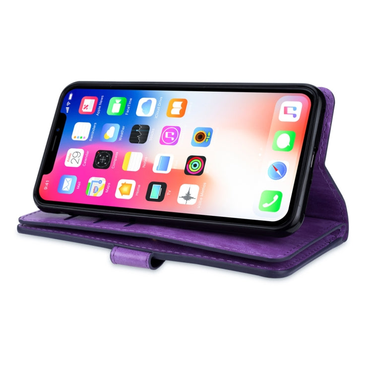 For iPhone X / XS Multifunctional Zipper Horizontal Flip Leather Case with Holder & Wallet & 9 Card Slots & Lanyard