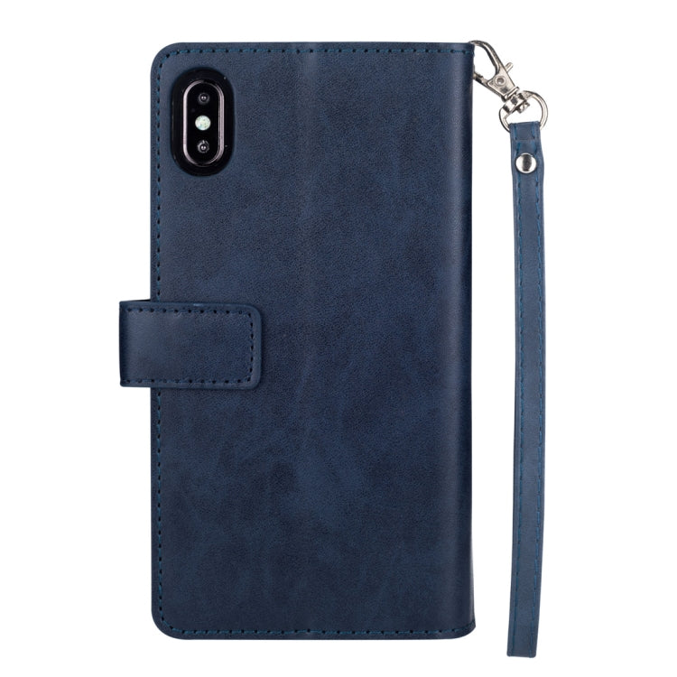 For iPhone X / XS Multifunctional Zipper Horizontal Flip Leather Case with Holder & Wallet & 9 Card Slots & Lanyard