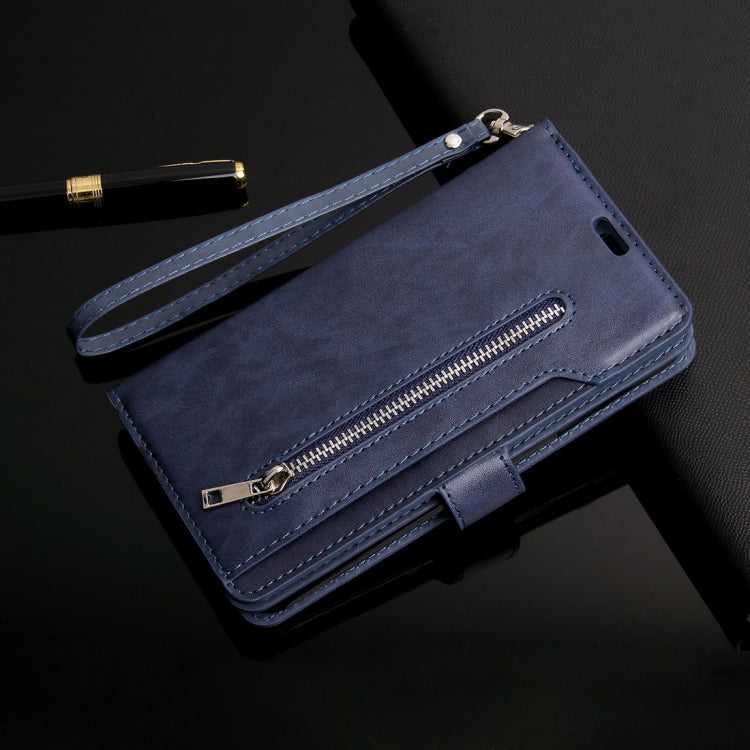 For iPhone X / XS Multifunctional Zipper Horizontal Flip Leather Case with Holder & Wallet & 9 Card Slots & Lanyard