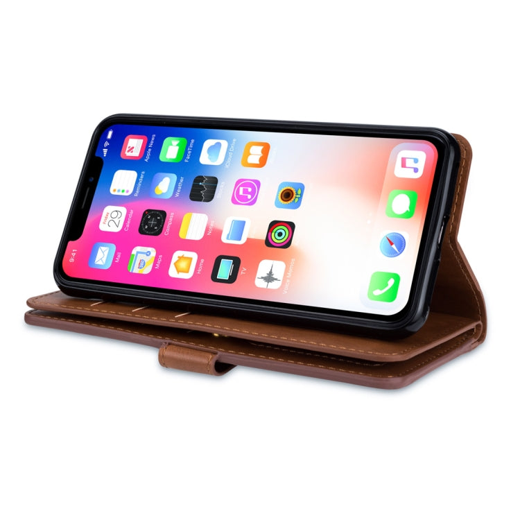 For iPhone X / XS Multifunctional Zipper Horizontal Flip Leather Case with Holder & Wallet & 9 Card Slots & Lanyard
