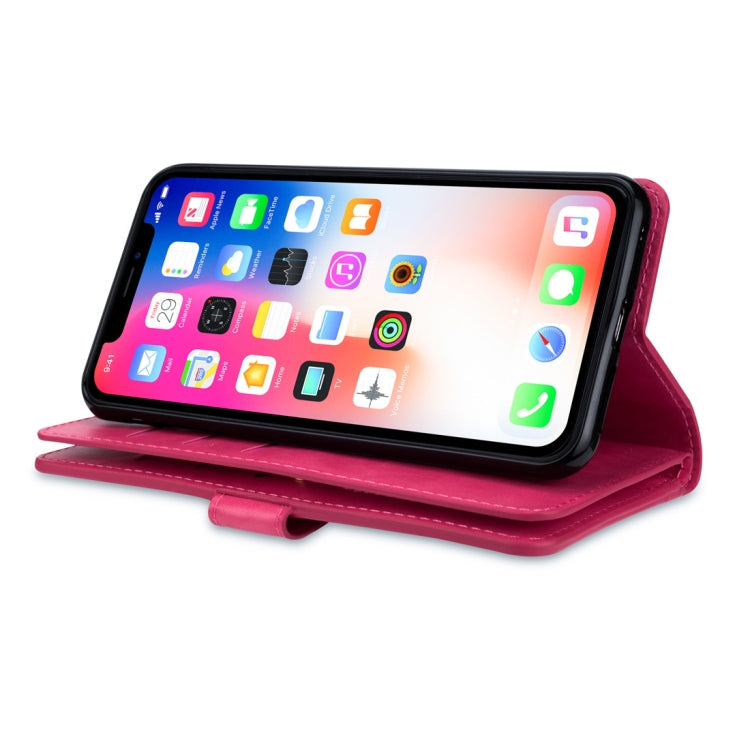 For iPhone X / XS Multifunctional Zipper Horizontal Flip Leather Case with Holder & Wallet & 9 Card Slots & Lanyard