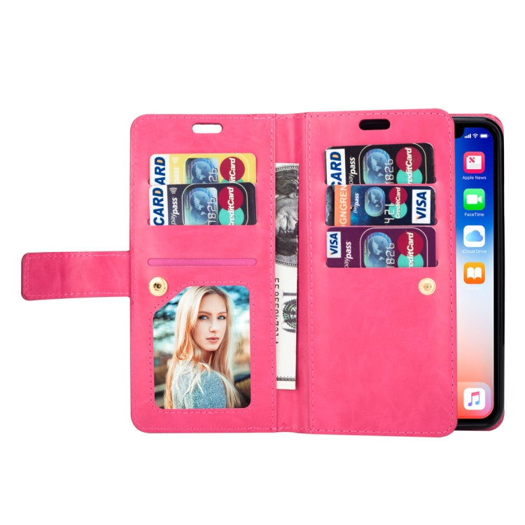 For iPhone X / XS Multifunctional Zipper Horizontal Flip Leather Case with Holder & Wallet & 9 Card Slots & Lanyard