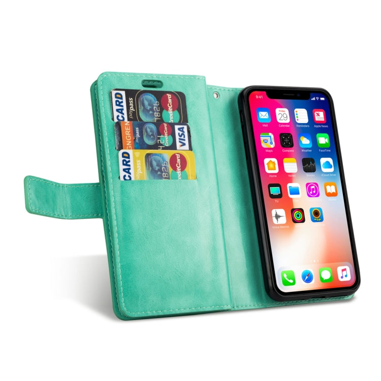 For iPhone X / XS Multifunctional Zipper Horizontal Flip Leather Case with Holder & Wallet & 9 Card Slots & Lanyard