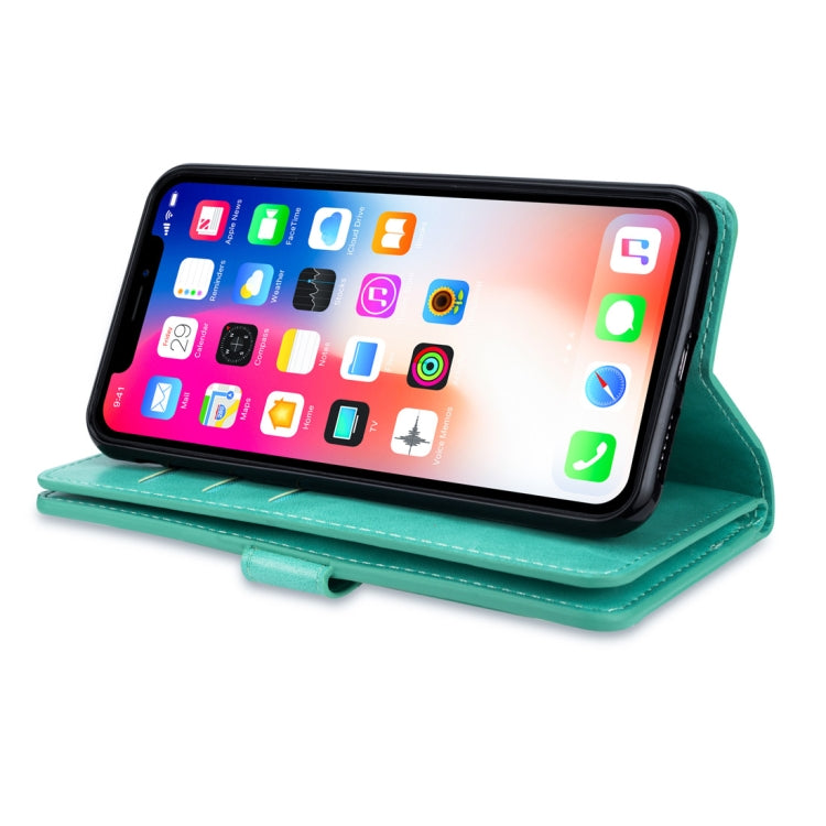 For iPhone X / XS Multifunctional Zipper Horizontal Flip Leather Case with Holder & Wallet & 9 Card Slots & Lanyard