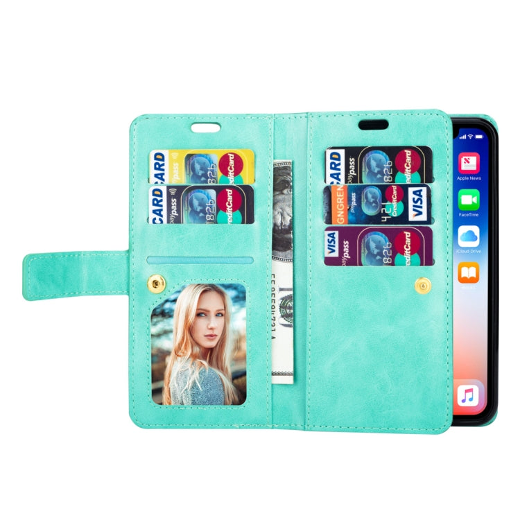 For iPhone X / XS Multifunctional Zipper Horizontal Flip Leather Case with Holder & Wallet & 9 Card Slots & Lanyard