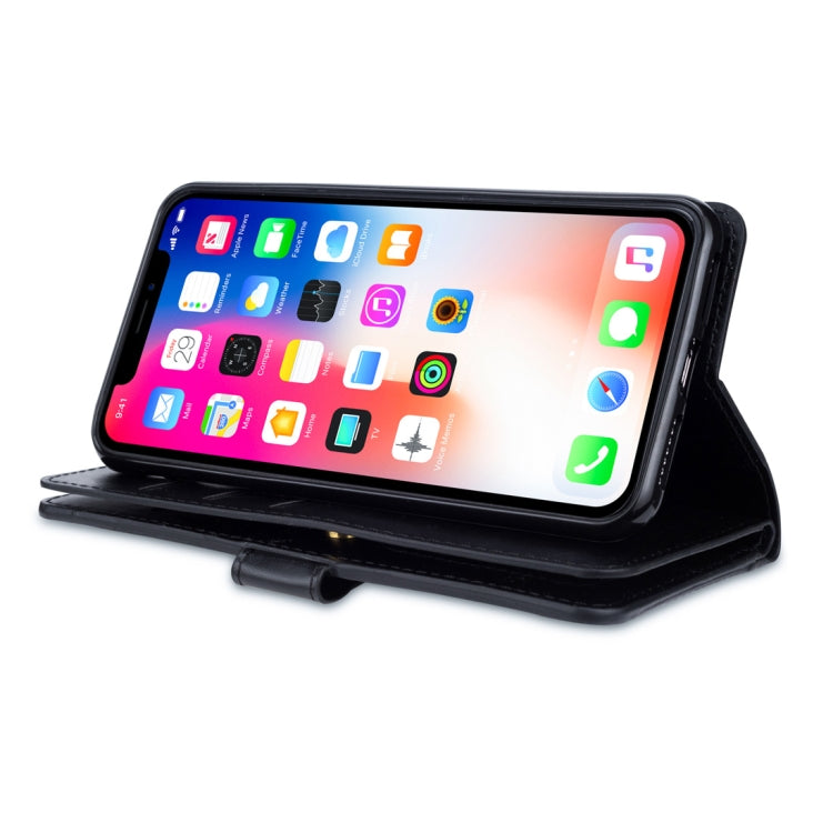For iPhone XS Max Multifunctional Zipper Horizontal Flip Leather Case with Holder & Wallet & 9 Card Slots & Lanyard