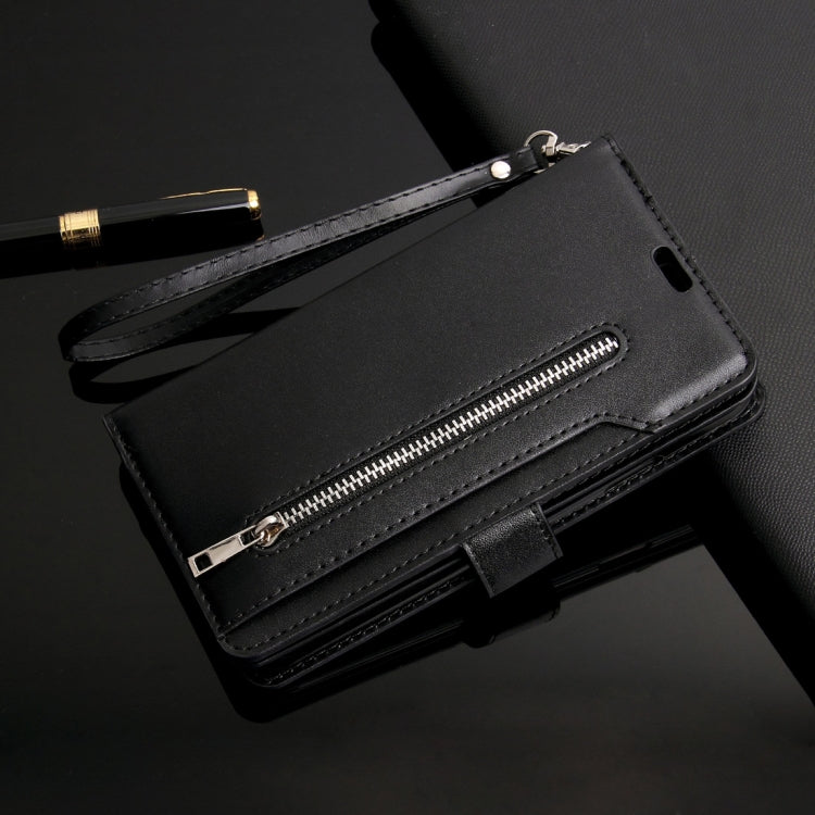 For iPhone XS Max Multifunctional Zipper Horizontal Flip Leather Case with Holder & Wallet & 9 Card Slots & Lanyard