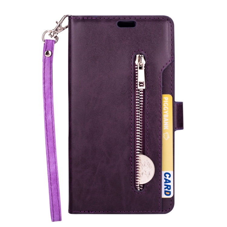 For iPhone XS Max Multifunctional Zipper Horizontal Flip Leather Case with Holder & Wallet & 9 Card Slots & Lanyard