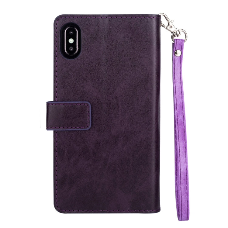 For iPhone XS Max Multifunctional Zipper Horizontal Flip Leather Case with Holder & Wallet & 9 Card Slots & Lanyard