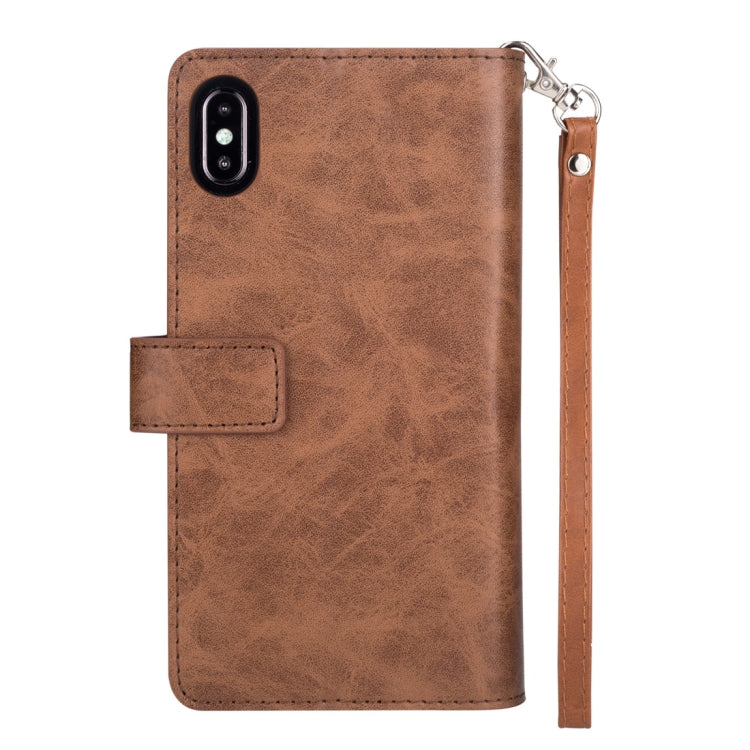 For iPhone XS Max Multifunctional Zipper Horizontal Flip Leather Case with Holder & Wallet & 9 Card Slots & Lanyard