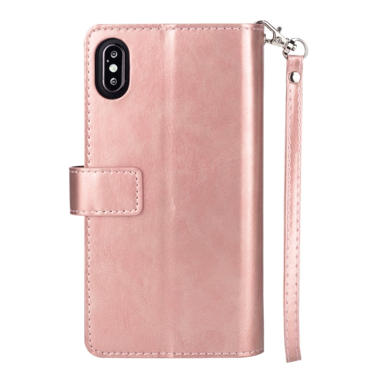 For iPhone XS Max Multifunctional Zipper Horizontal Flip Leather Case with Holder & Wallet & 9 Card Slots & Lanyard