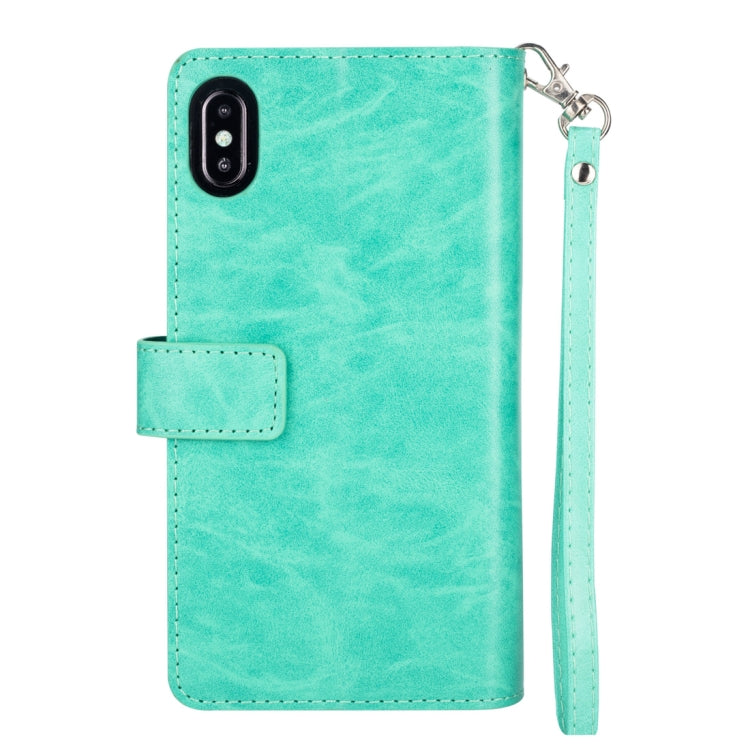 For iPhone XS Max Multifunctional Zipper Horizontal Flip Leather Case with Holder & Wallet & 9 Card Slots & Lanyard