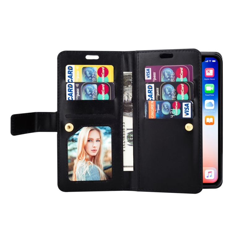 For iPhone XR Multifunctional Zipper Horizontal Flip Leather Case with Holder & Wallet & 9 Card Slots & Lanyard