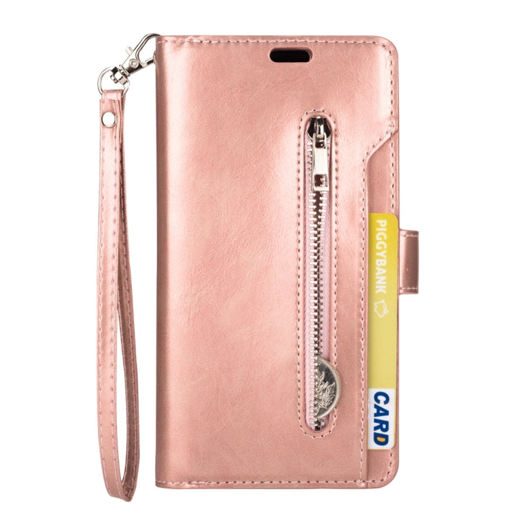 For iPhone XR Multifunctional Zipper Horizontal Flip Leather Case with Holder & Wallet & 9 Card Slots & Lanyard