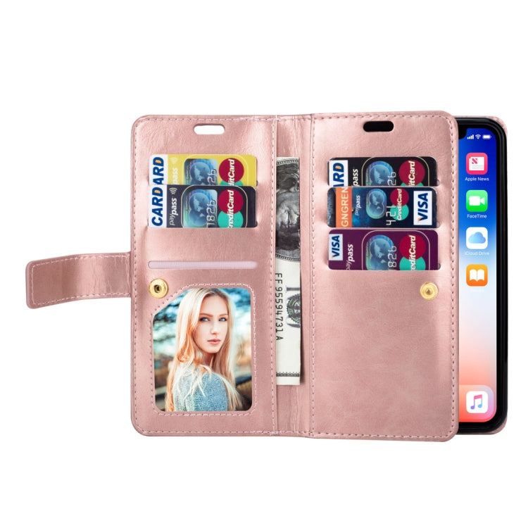 For iPhone XR Multifunctional Zipper Horizontal Flip Leather Case with Holder & Wallet & 9 Card Slots & Lanyard