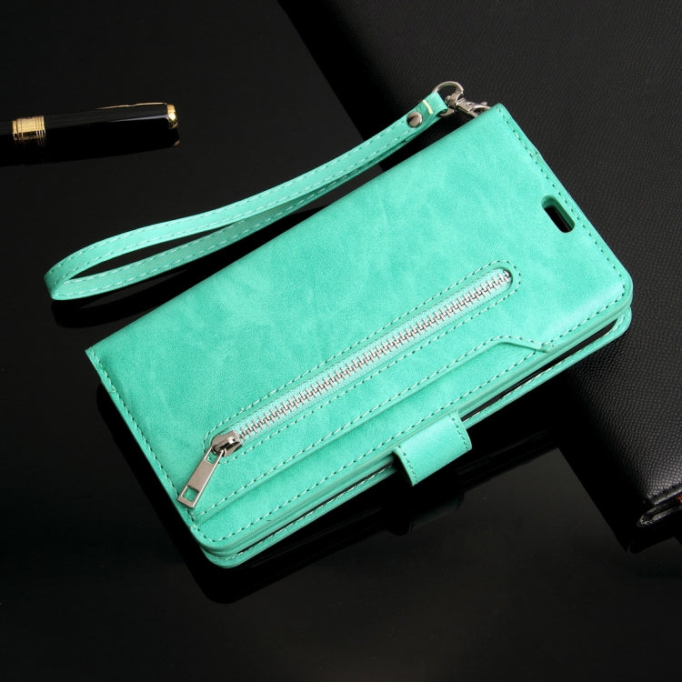 For iPhone XR Multifunctional Zipper Horizontal Flip Leather Case with Holder & Wallet & 9 Card Slots & Lanyard