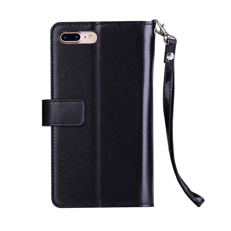 For iPhone 8 Plus & 7 Plus Multifunctional Zipper Horizontal Flip Leather Case with Holder & Wallet & 9 Card Slots & Lanyard