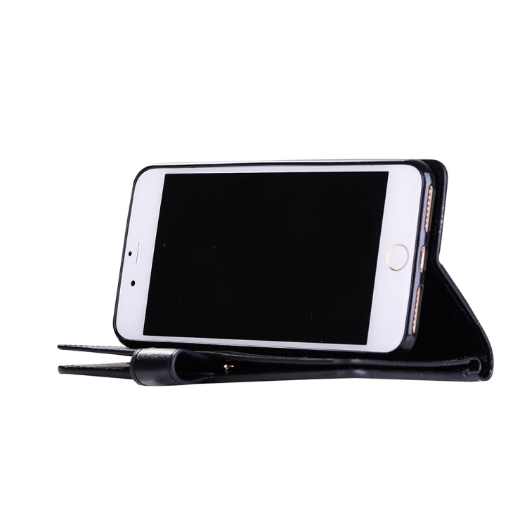 For iPhone 8 Plus & 7 Plus Multifunctional Zipper Horizontal Flip Leather Case with Holder & Wallet & 9 Card Slots & Lanyard