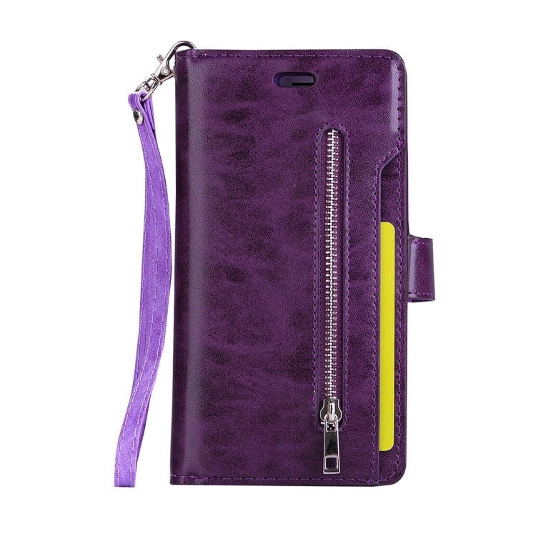 For iPhone 8 Plus & 7 Plus Multifunctional Zipper Horizontal Flip Leather Case with Holder & Wallet & 9 Card Slots & Lanyard