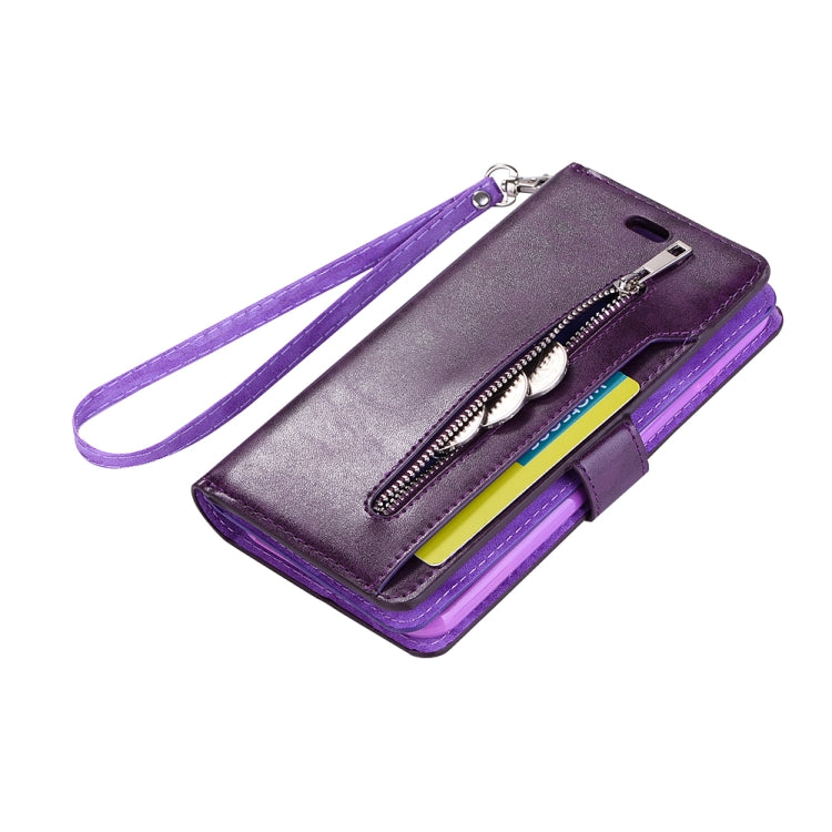 For iPhone 8 Plus & 7 Plus Multifunctional Zipper Horizontal Flip Leather Case with Holder & Wallet & 9 Card Slots & Lanyard