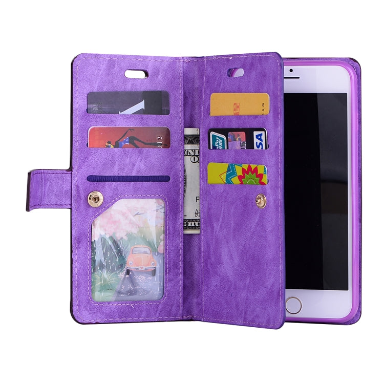 For iPhone 8 Plus & 7 Plus Multifunctional Zipper Horizontal Flip Leather Case with Holder & Wallet & 9 Card Slots & Lanyard