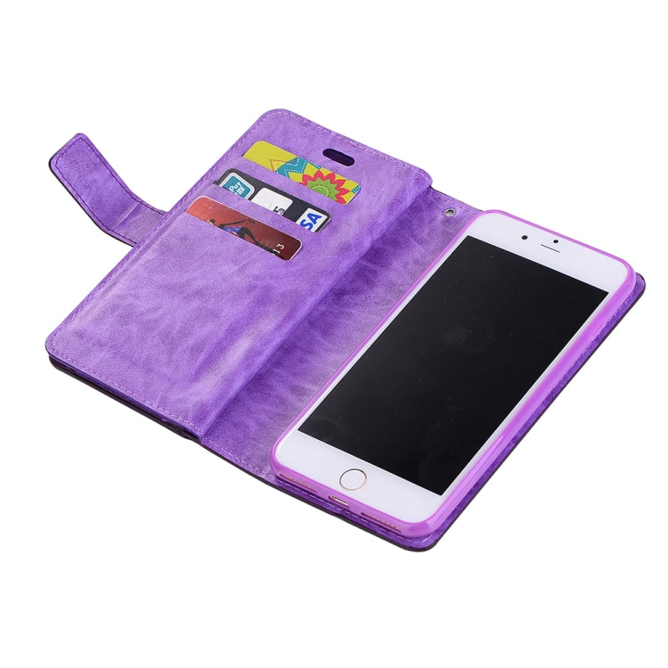 For iPhone 8 Plus & 7 Plus Multifunctional Zipper Horizontal Flip Leather Case with Holder & Wallet & 9 Card Slots & Lanyard