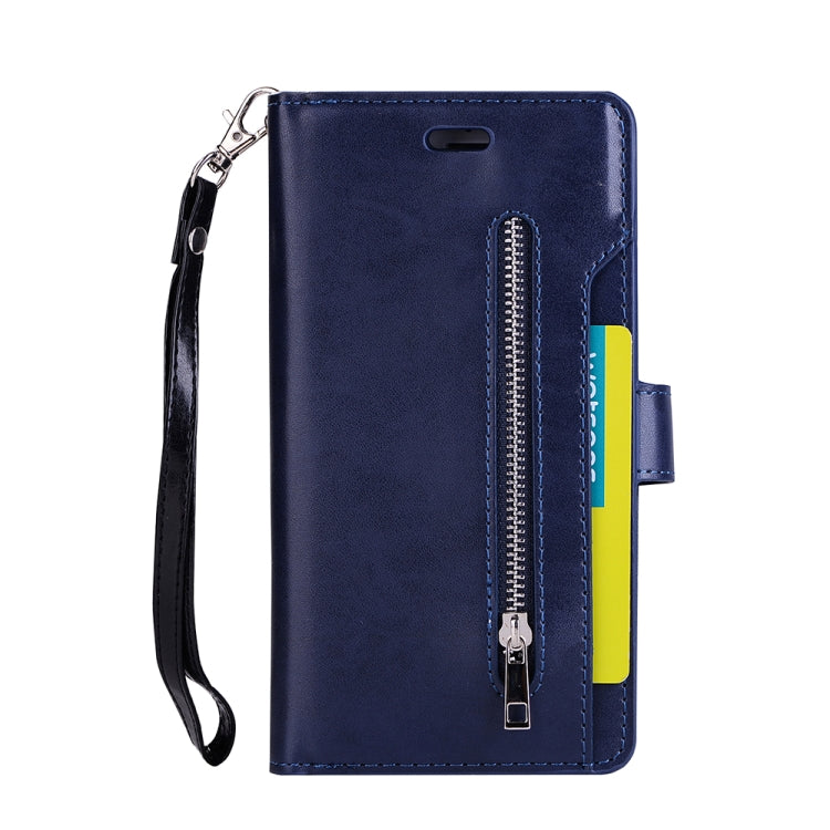 For iPhone 8 Plus & 7 Plus Multifunctional Zipper Horizontal Flip Leather Case with Holder & Wallet & 9 Card Slots & Lanyard
