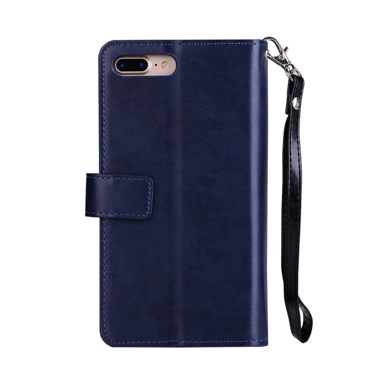 For iPhone 8 Plus & 7 Plus Multifunctional Zipper Horizontal Flip Leather Case with Holder & Wallet & 9 Card Slots & Lanyard