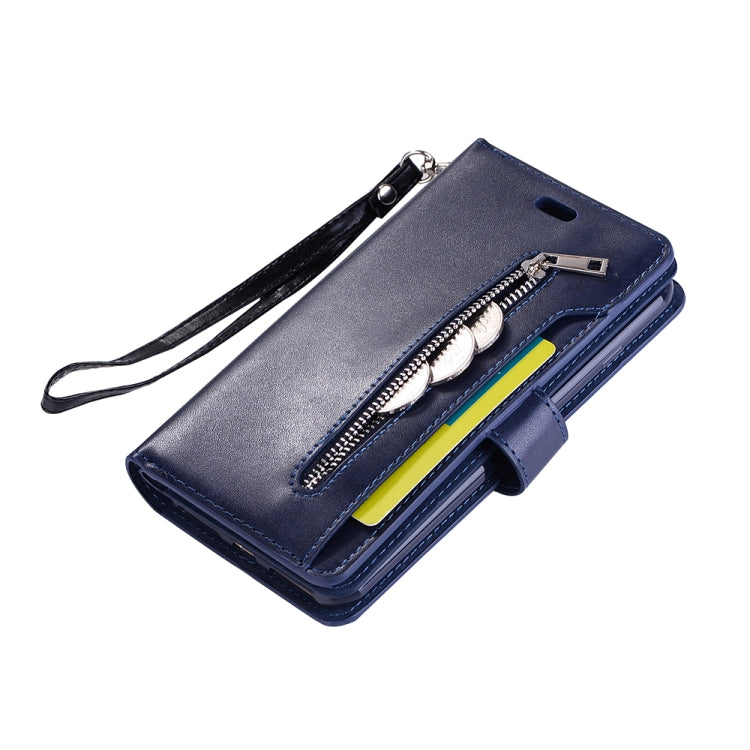 For iPhone 8 Plus & 7 Plus Multifunctional Zipper Horizontal Flip Leather Case with Holder & Wallet & 9 Card Slots & Lanyard