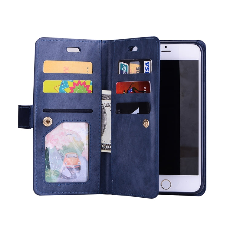For iPhone 8 Plus & 7 Plus Multifunctional Zipper Horizontal Flip Leather Case with Holder & Wallet & 9 Card Slots & Lanyard